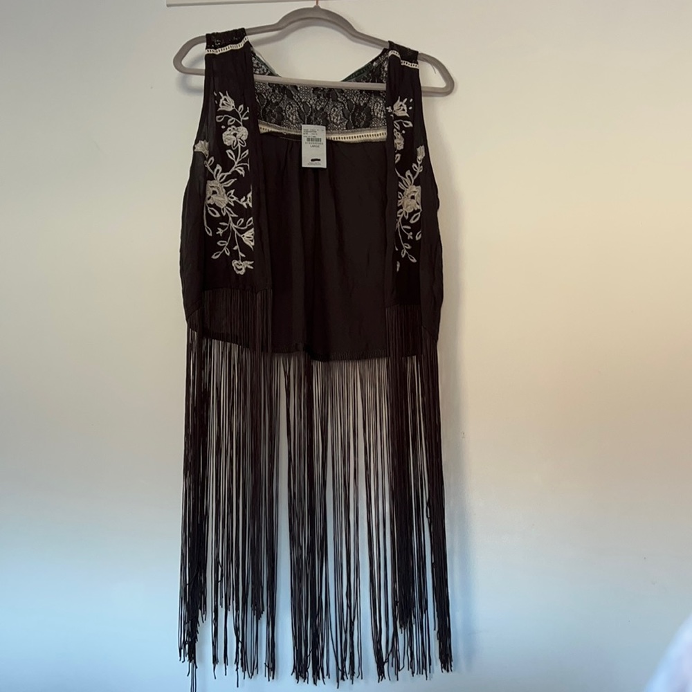 Boho Black Fringe Embroidered Vest